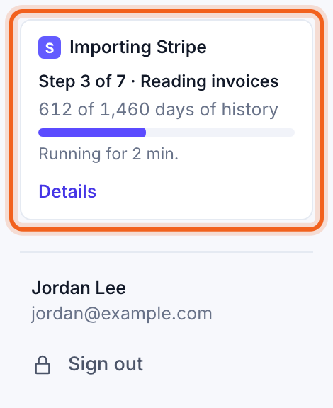 The sidebar's Importing panel outlined