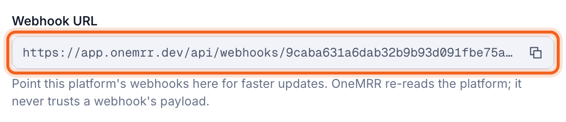 The Webhook URL field with its copy button outlined