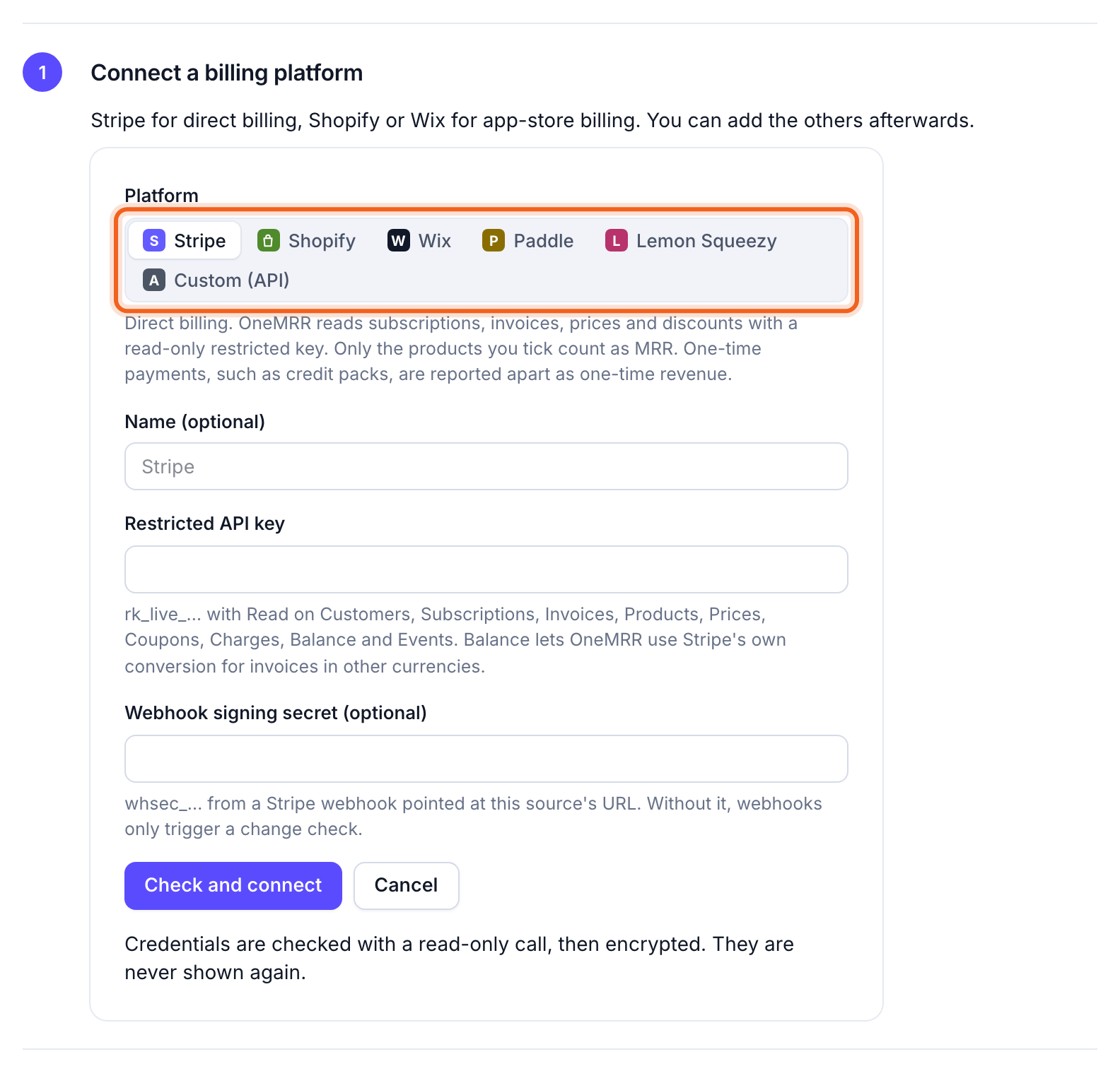 The Get started page with the platform picker outlined