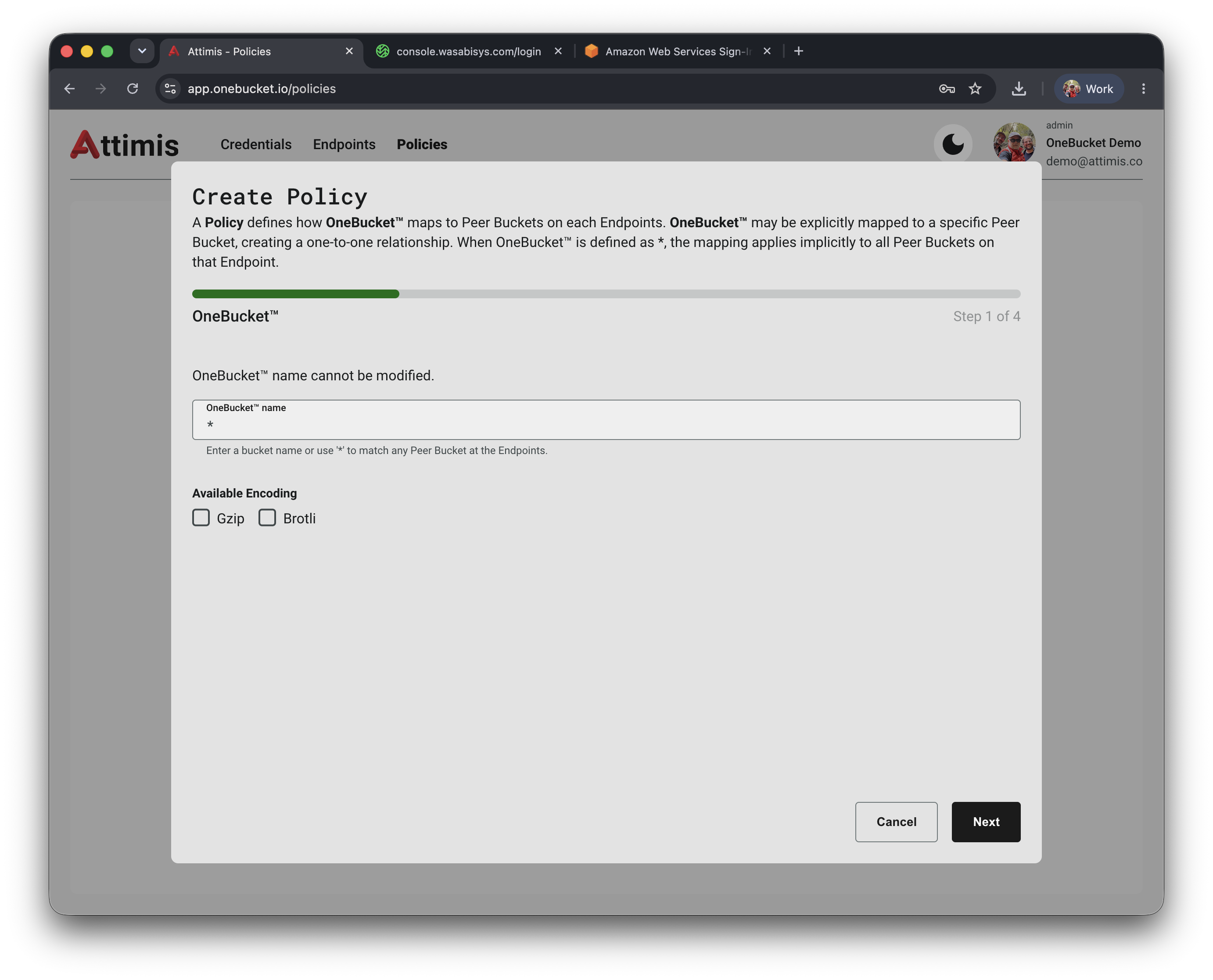 Create Policy wizard, step 1