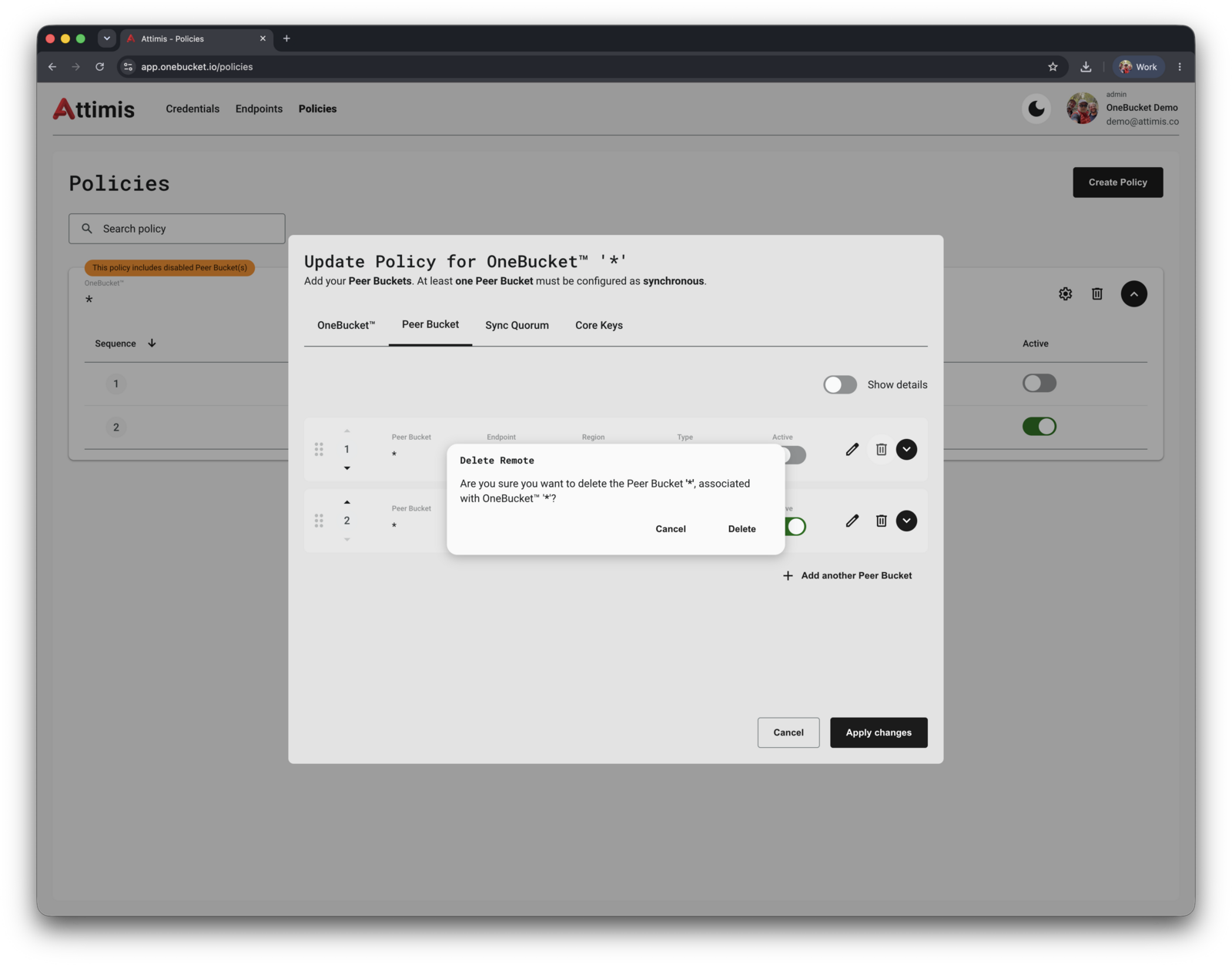 The Delete Remote confirmation dialog