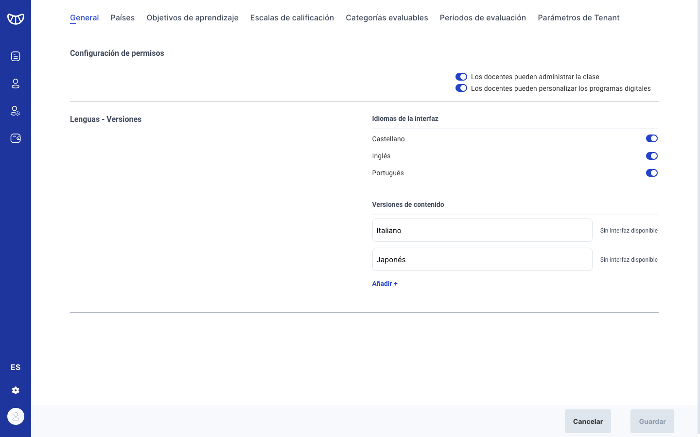 Configuración de idiomas de la interfaz y versiones de contenido