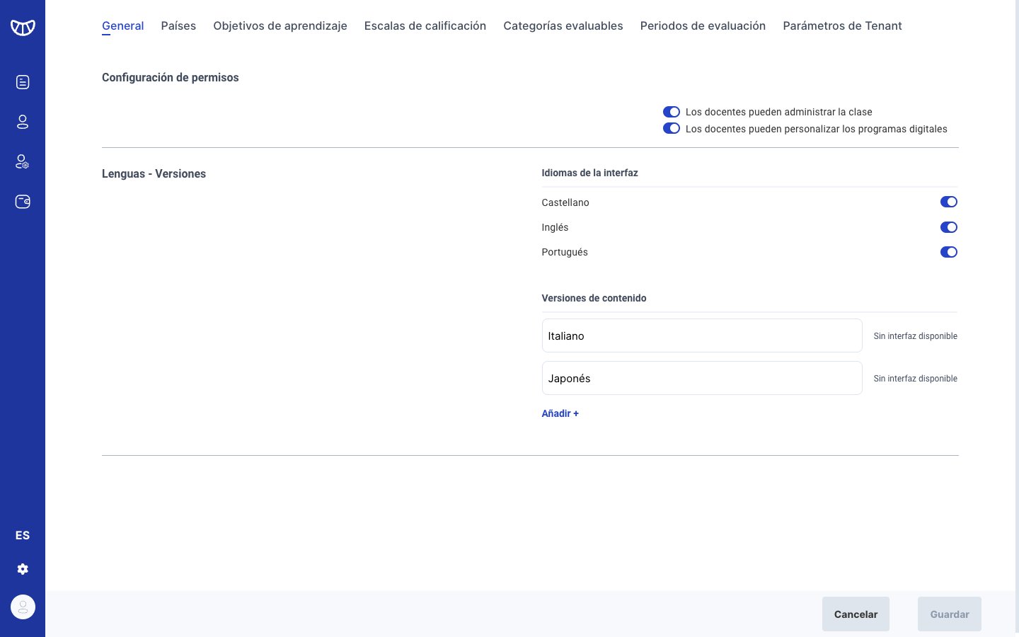 Configuración de idiomas de la interfaz y versiones de contenido