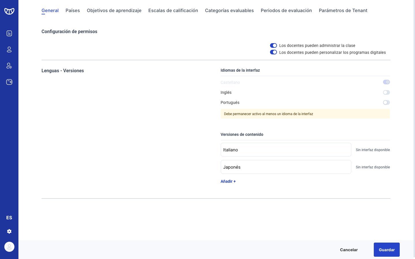 Aviso y bloqueo del último idioma de interfaz activo