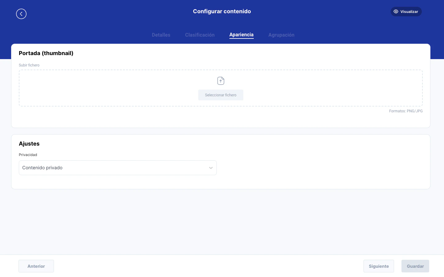 Paso de apariencia con seccion de thumbnail