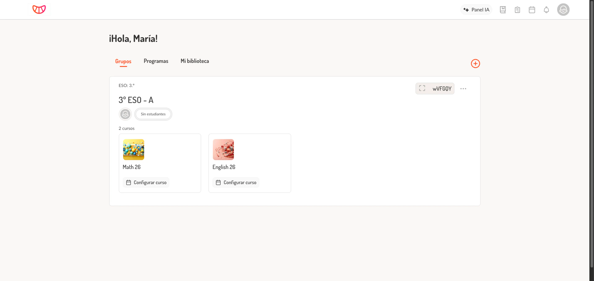 Pantalla de inicio con botón crear