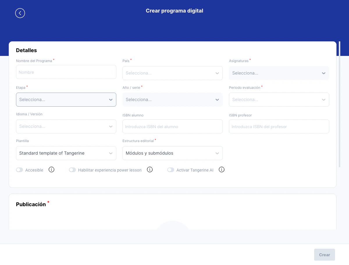 Formulario crear programa