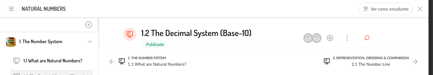 Barra de navegación inferior con flecha izquierda a la lección anterior y flecha derecha a la siguiente unidad