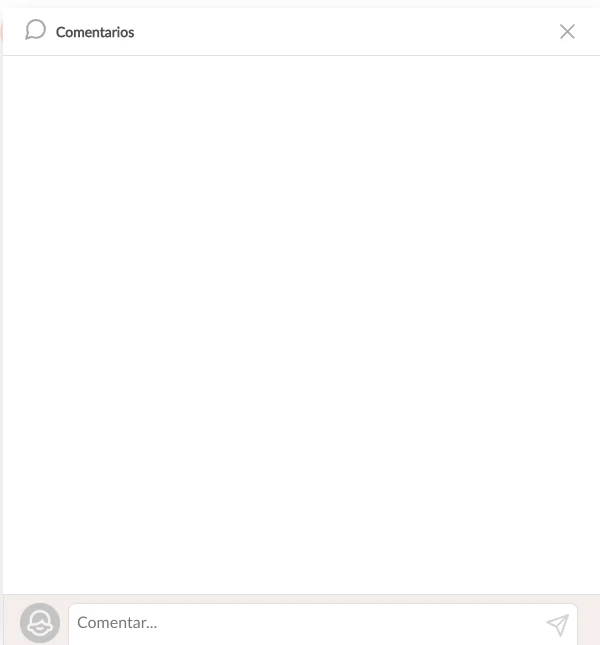 Panel de comentarios mostrando el área de chat y el campo de texto para escribir un comentario