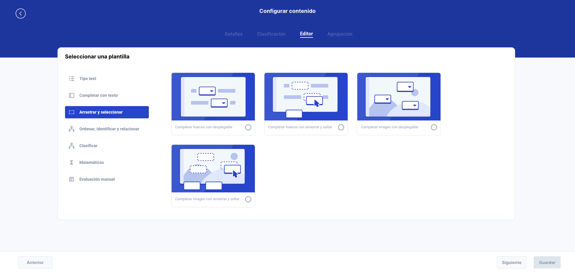 Plantillas de la categoría Arrastrar y seleccionar