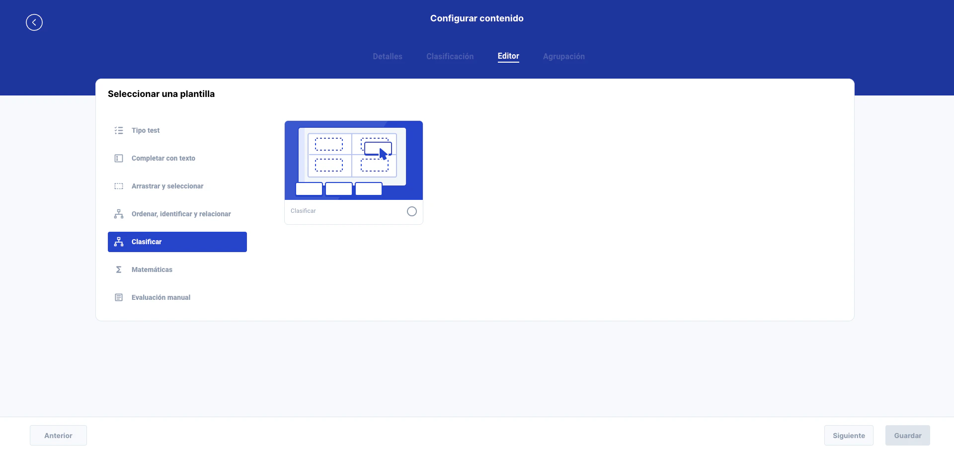 Plantilla de la categoría Clasificar