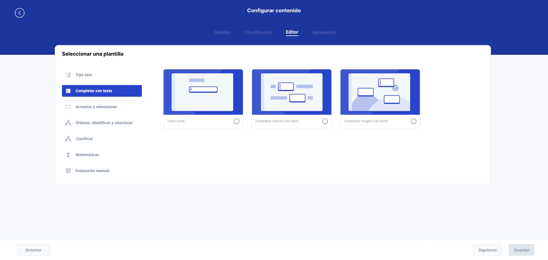 Plantillas de la categoría Completar con texto