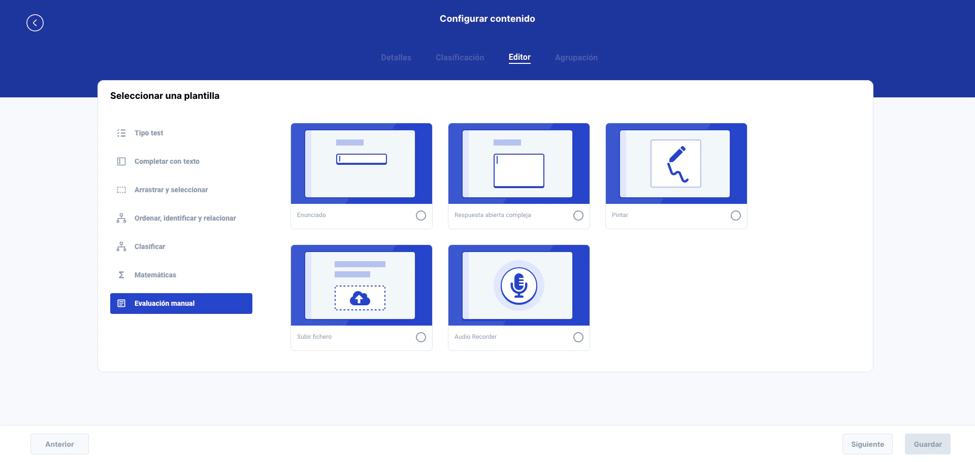 Plantillas de la categoría Evaluación manual