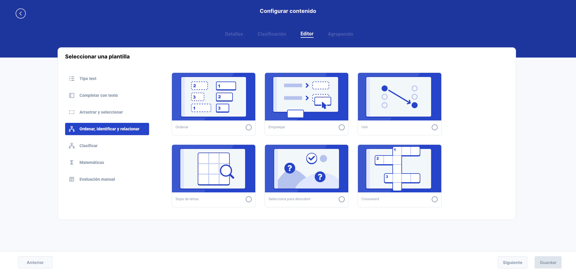 Plantillas de la categoría Ordenar, identificar y relacionar