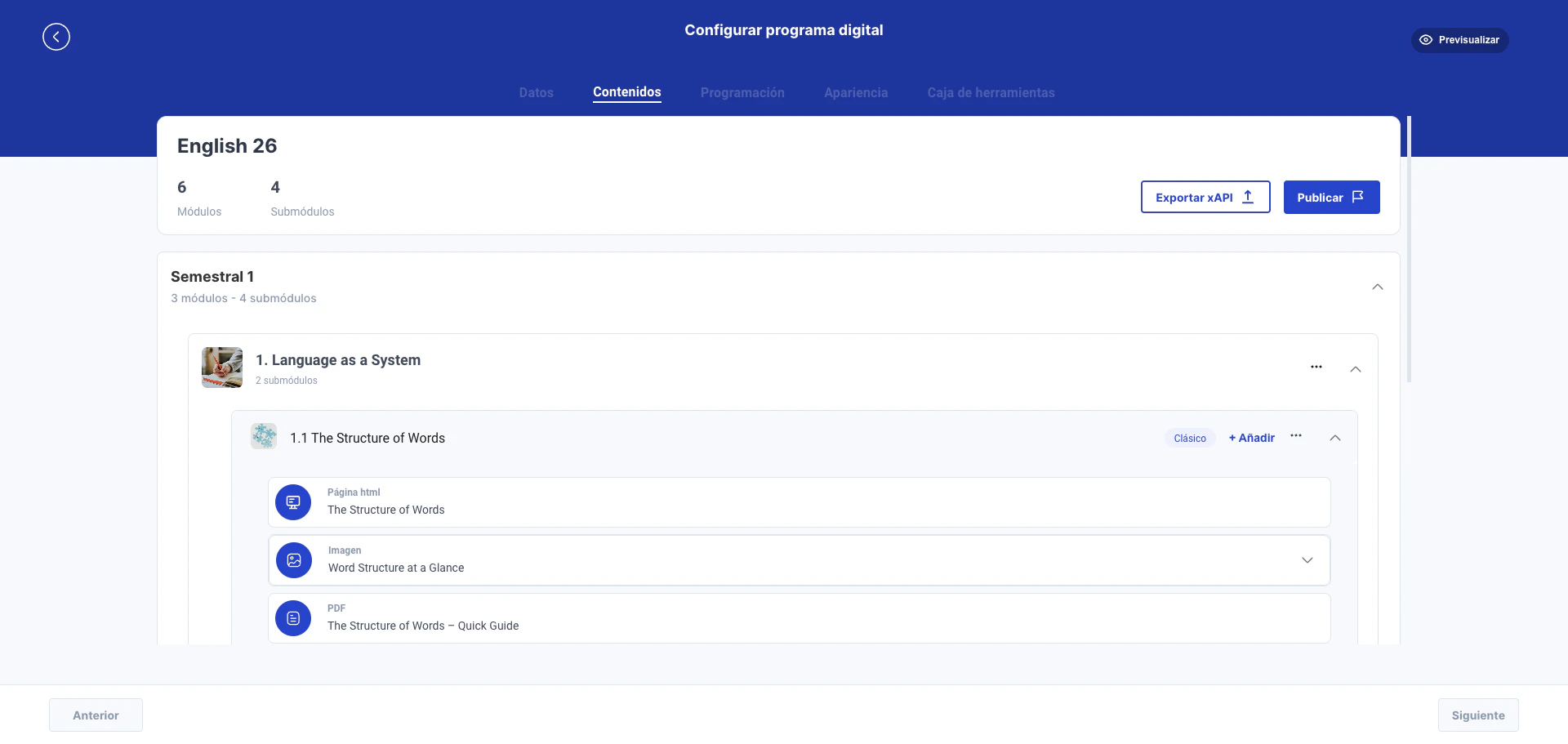 Submódulo expandido con contenido