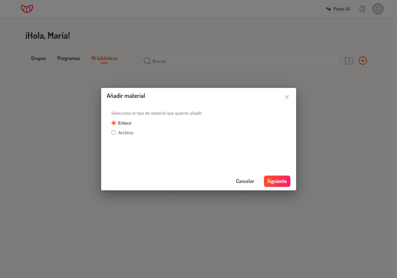 Añadir material - Selección de tipo