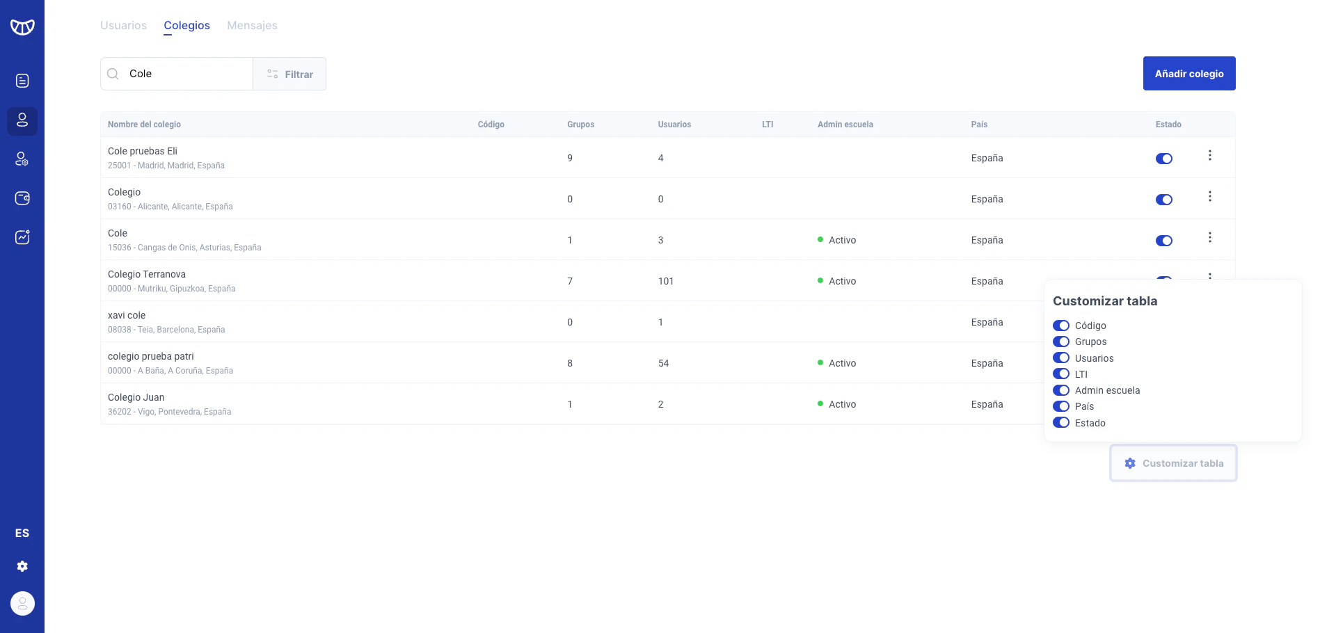 Opciones de personalizacion