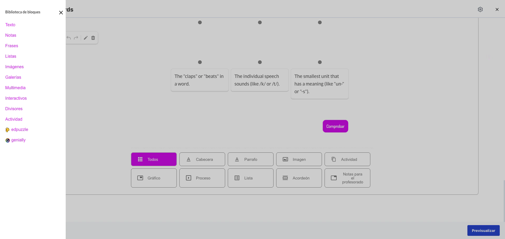 Biblioteca de bloques abierta mostrando las categorías en el panel lateral izquierdo