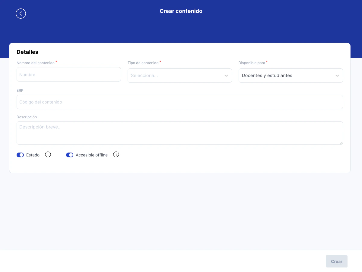 Botón Crear contenido
