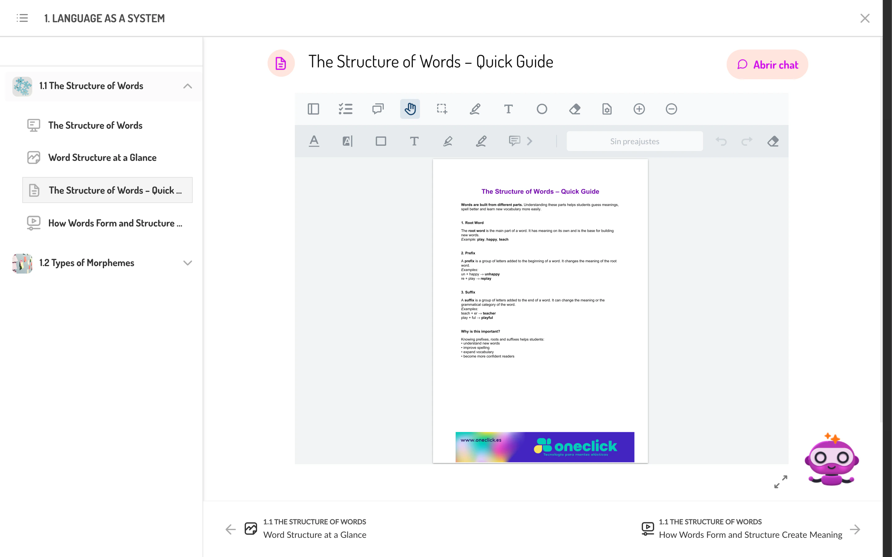 Visor de PDF integrado en la vista de lección del estudiante