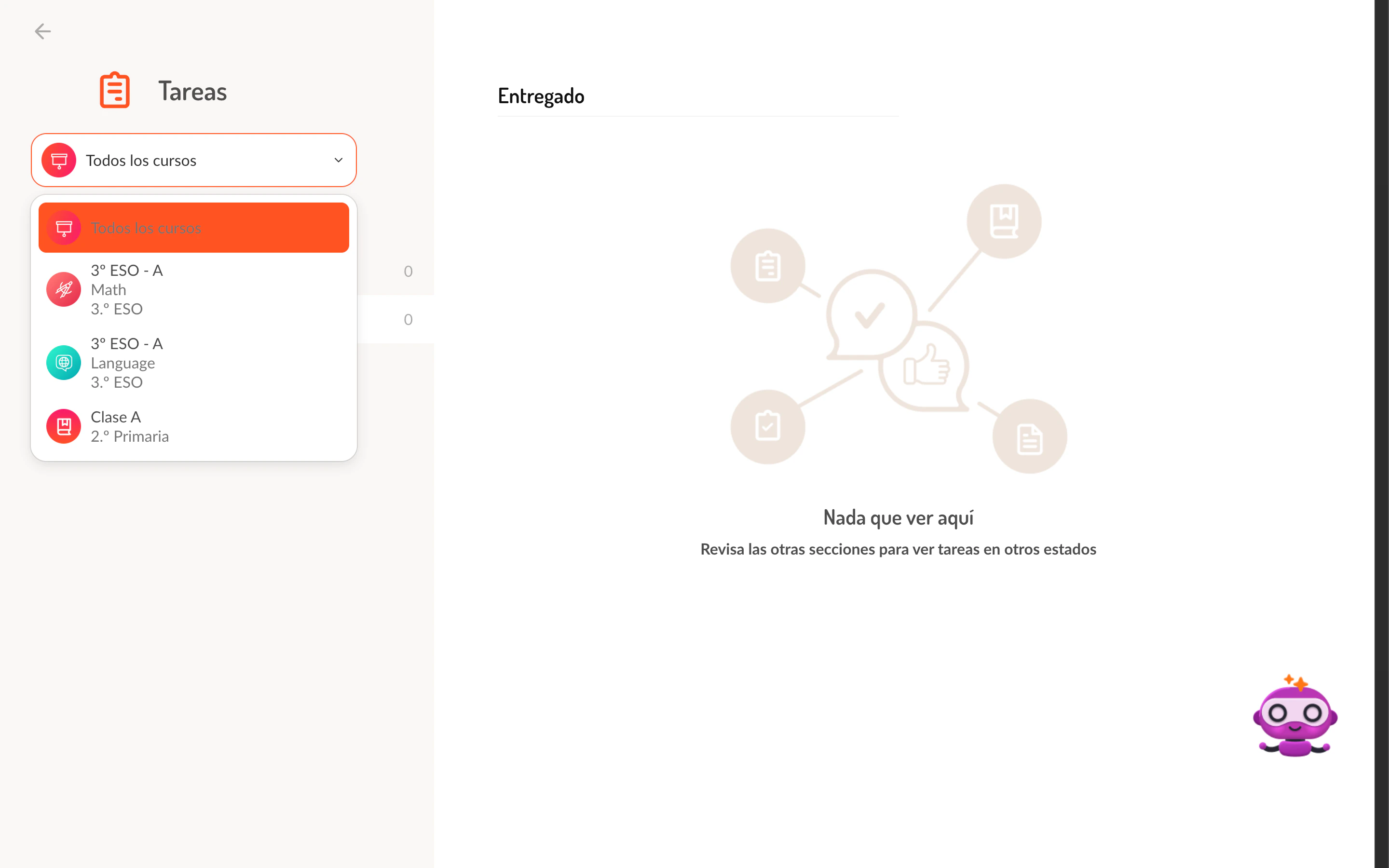 Desplegable de filtro por curso mostrando los cursos disponibles del estudiante