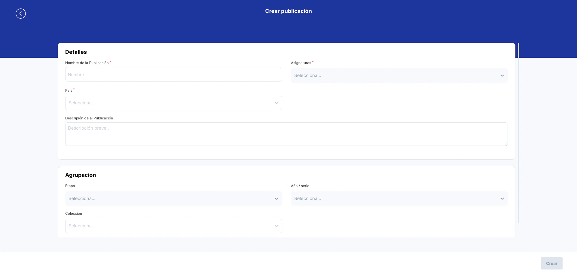 Formulario de creación - Detalles