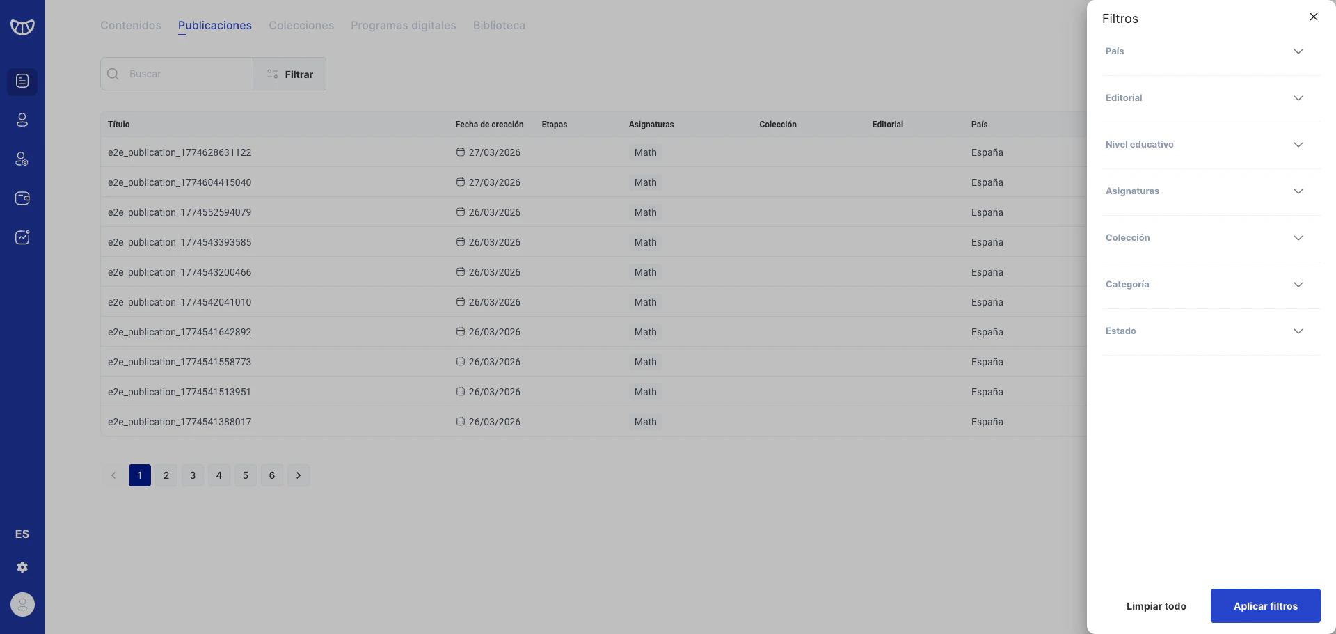 Filtros de publicaciones