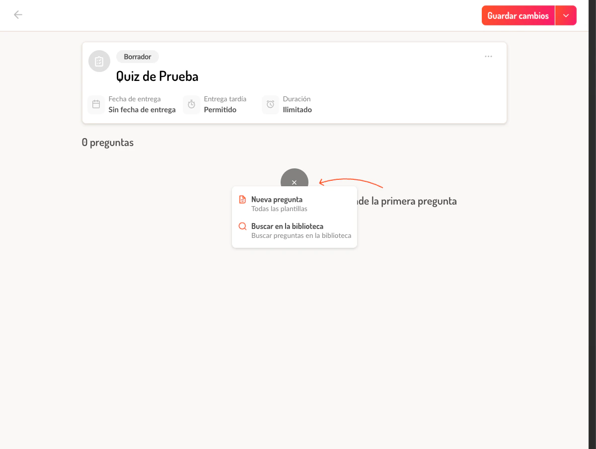 Menú para agregar pregunta
