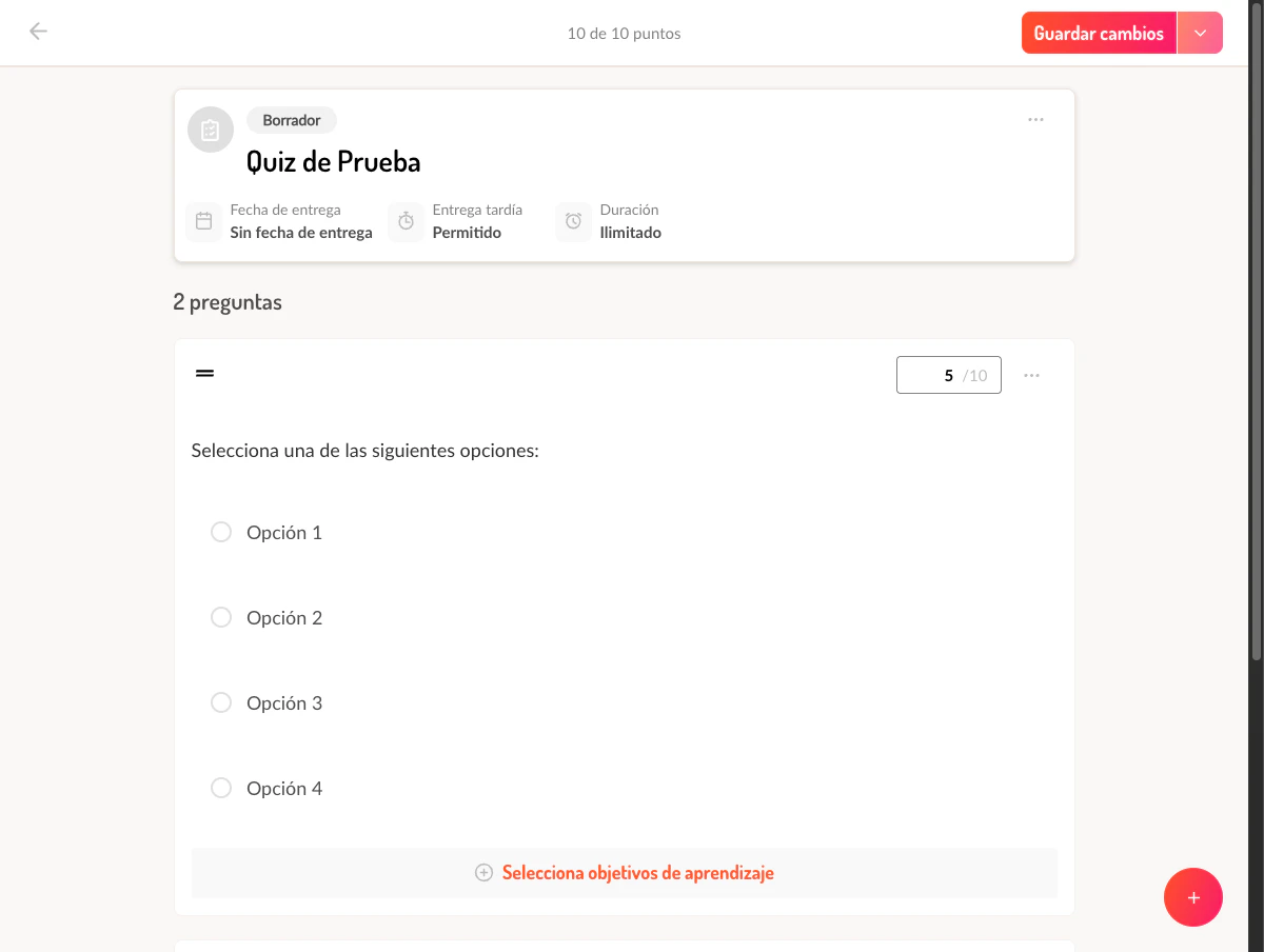 Lista de preguntas en un quiz