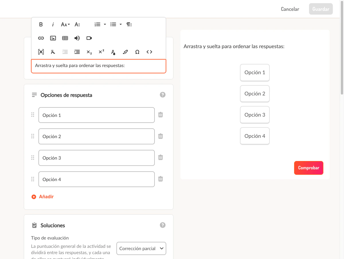 Barra de herramientas del editor de texto enriquecido