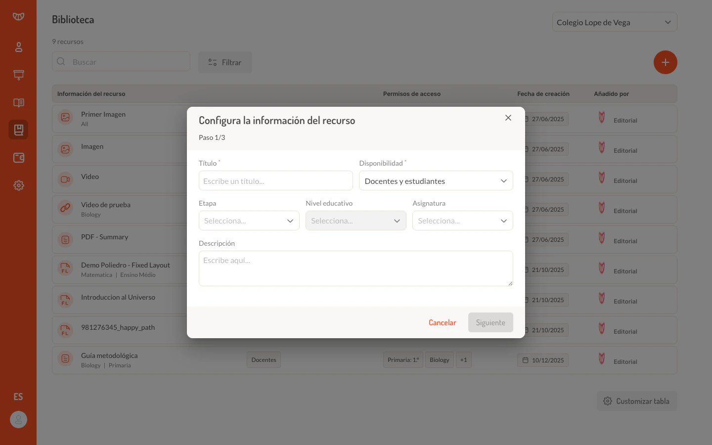 Paso 1 - Configurar informacion del recurso