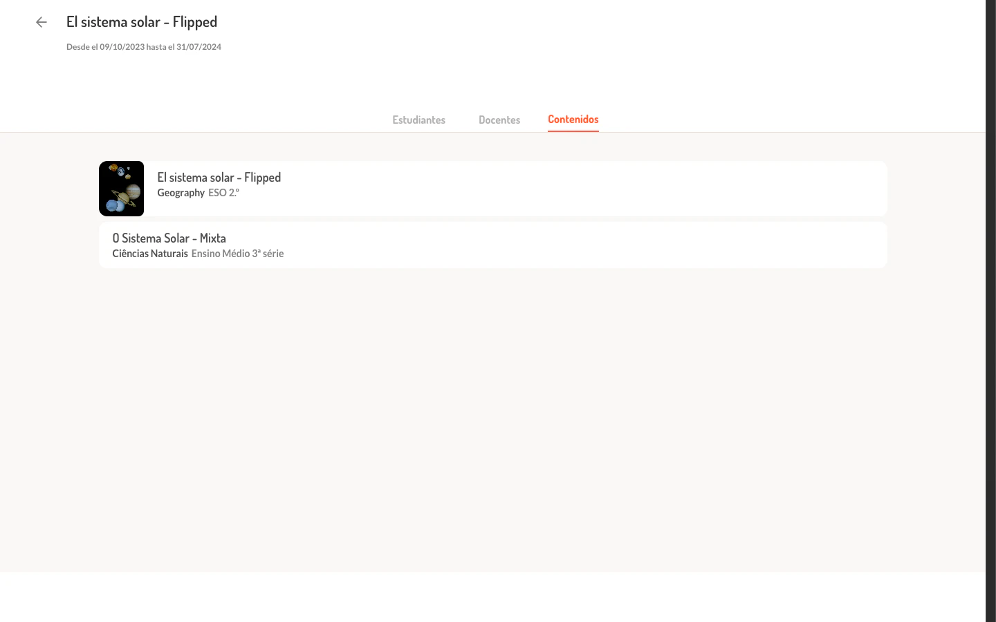 Detalle de licencia - pestana Contenidos
