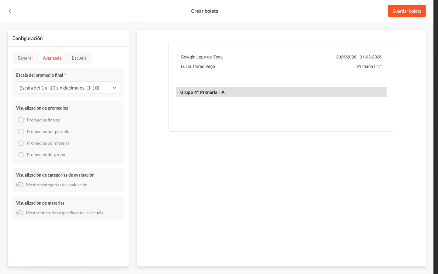 Pestana Avanzada del constructor