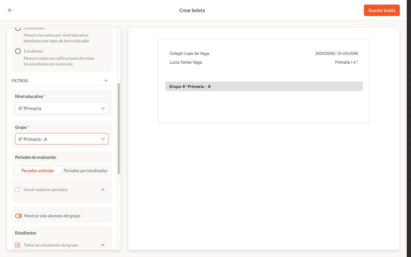 Formulario completo con filtros y vista previa