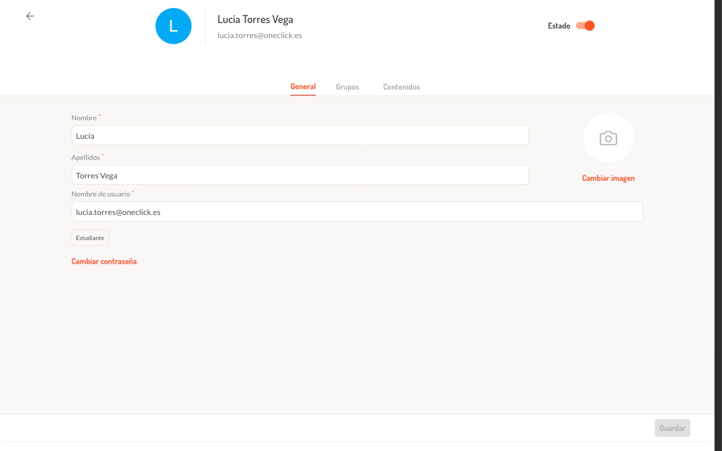 Pestana General del detalle de usuario