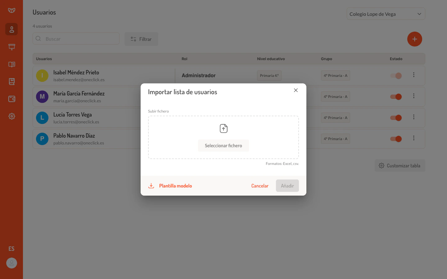 Dialogo de importacion de usuarios