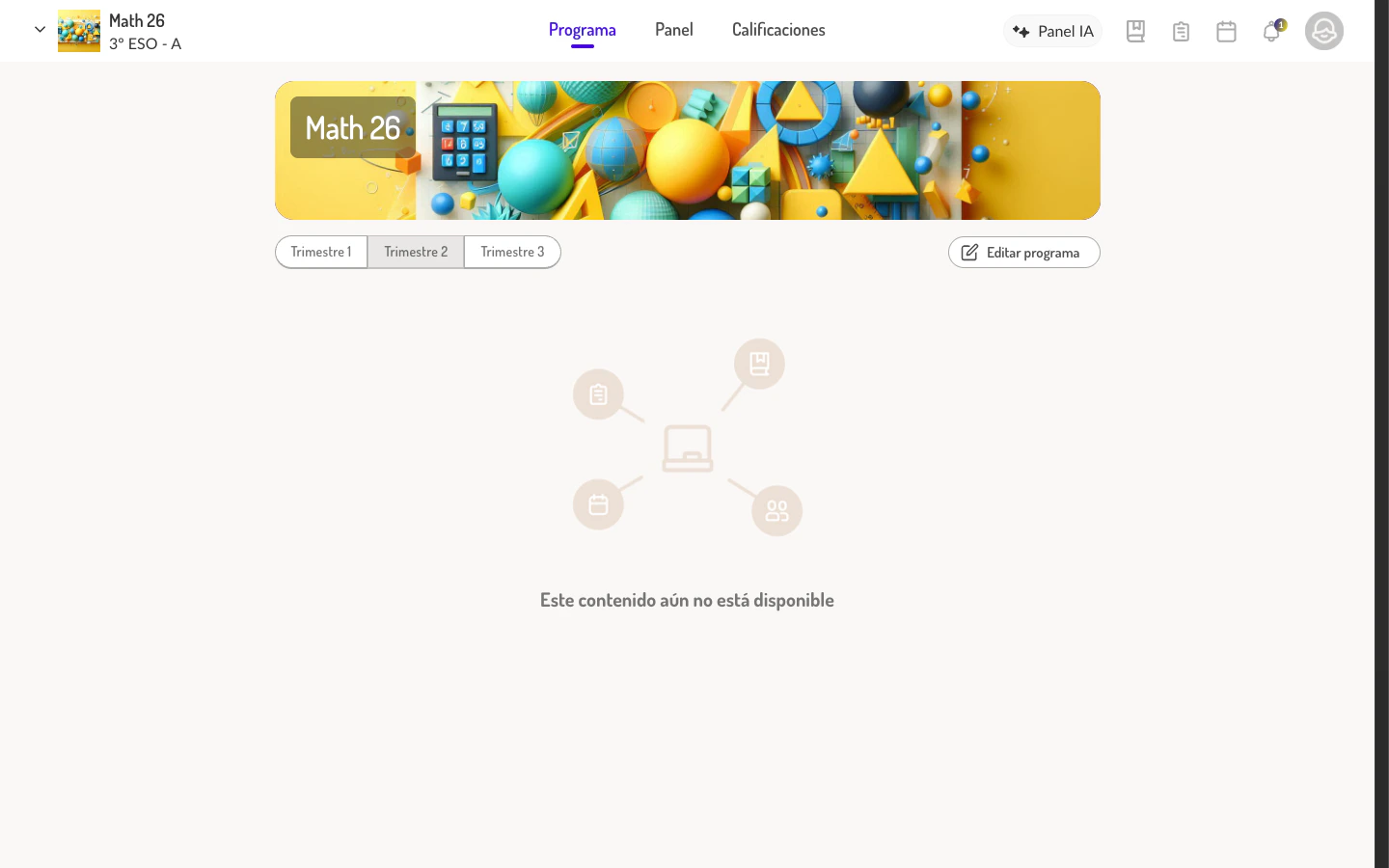 Trimestre sin contenido mostrando mensaje de no disponibilidad