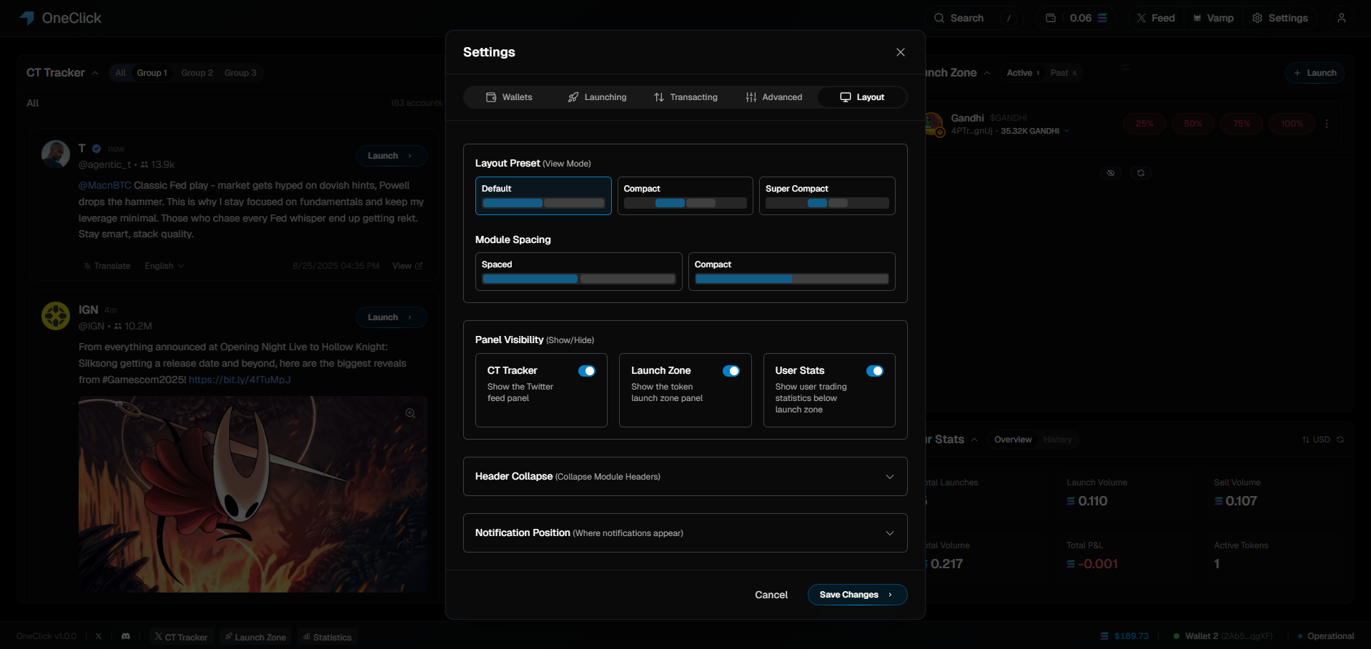 UI Layout Interface