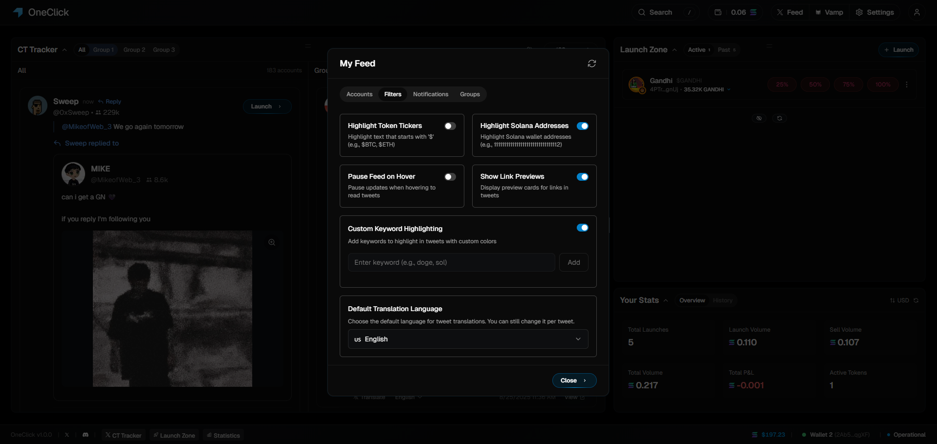 Keyword Filters Interface
