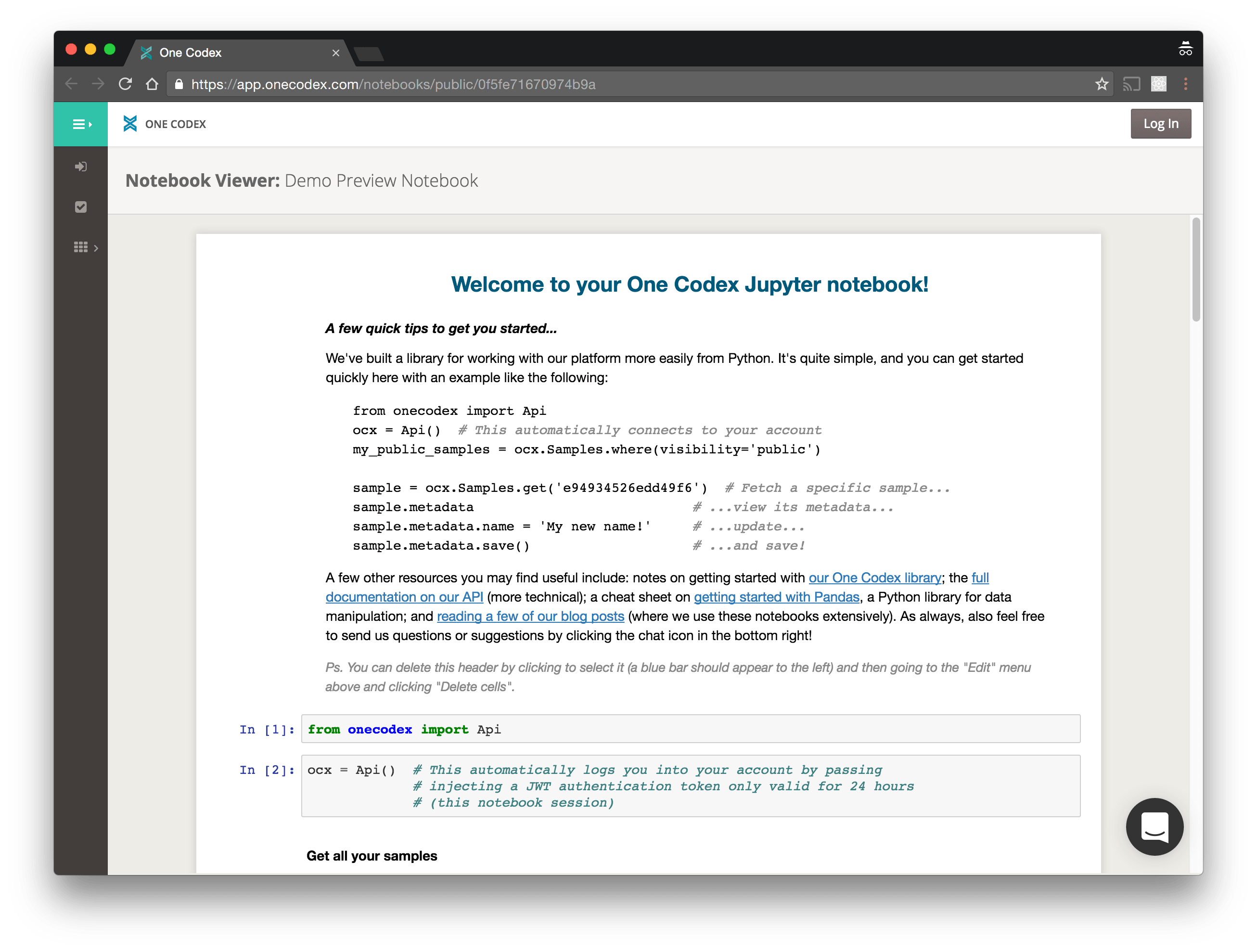 Jupyter Notebooks - One Codex Developer Docs