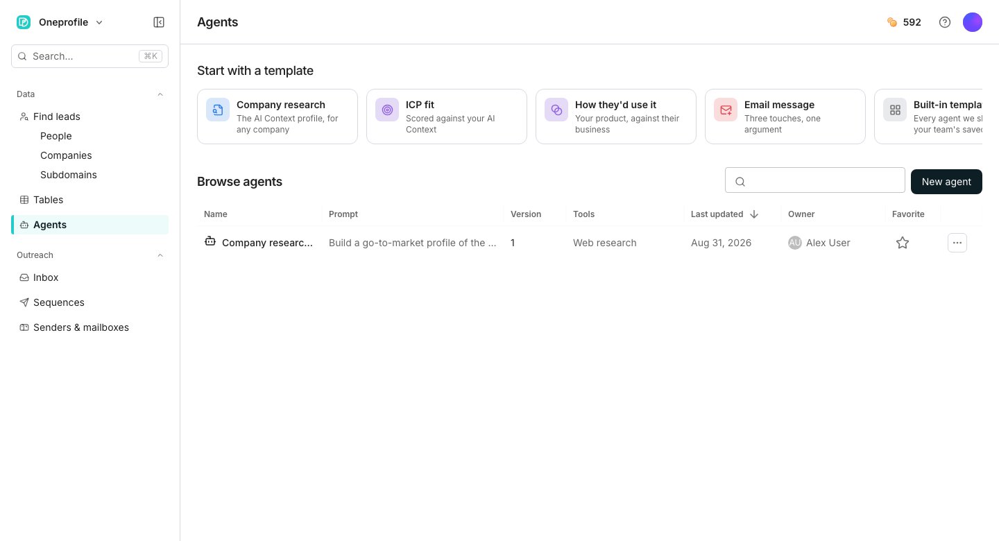 The agent editor with a Prompt panel on the left and a Configuration panel on the right listing Effort, Inputs, Outputs, Tools, MCP servers and Feedback sections.