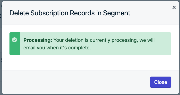 显示电子邮件确认通知的删除成功屏幕