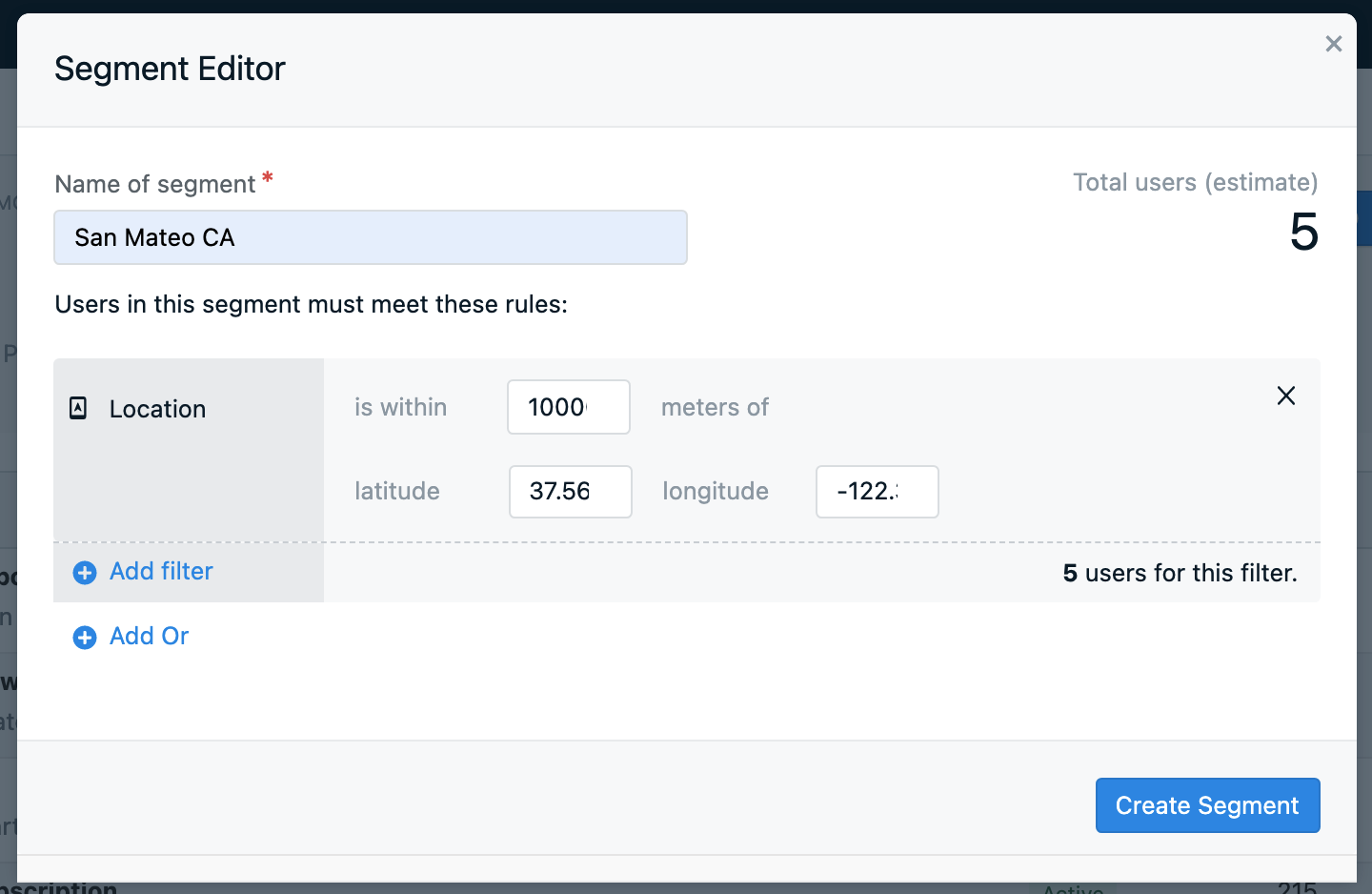 Location filter in Segments