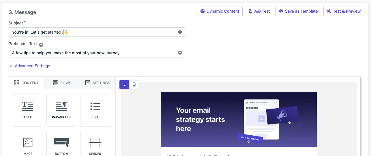 Edit your subject line, template and settings