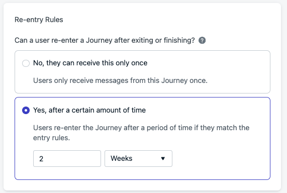 Re-entry configuration for a Journey