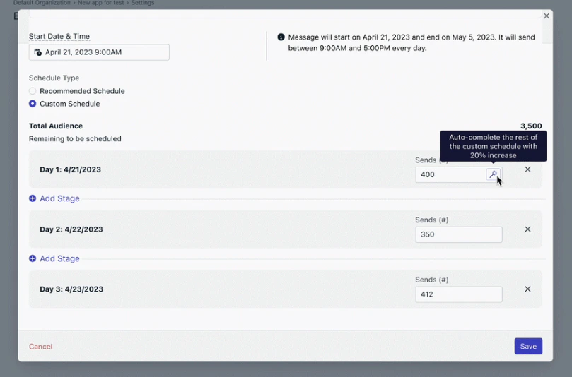 Auto-complete schedule filling remaining warm up days
