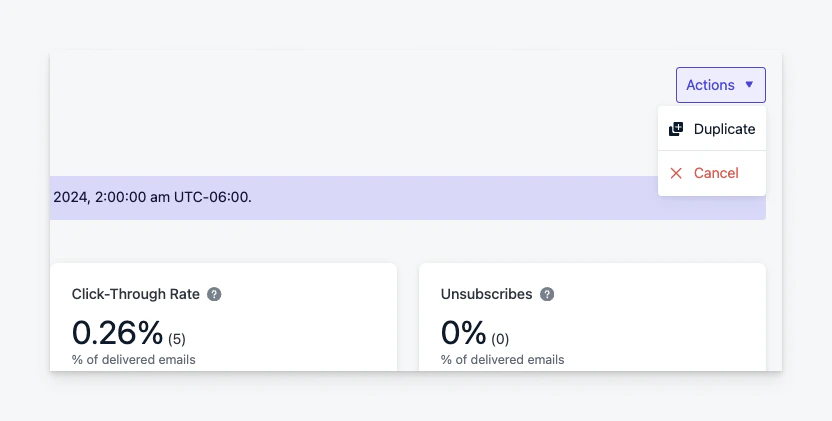 Cancel option in the email actions menu