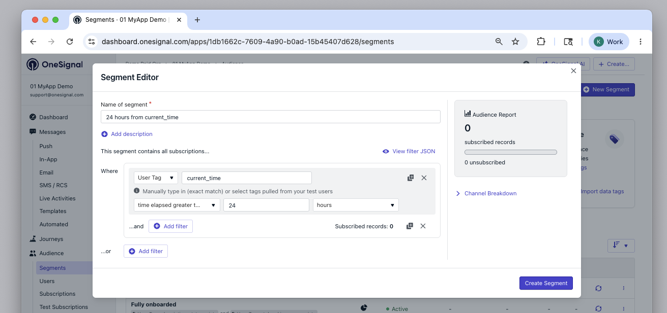 Segment utilisant Time Elapsed Greater Than