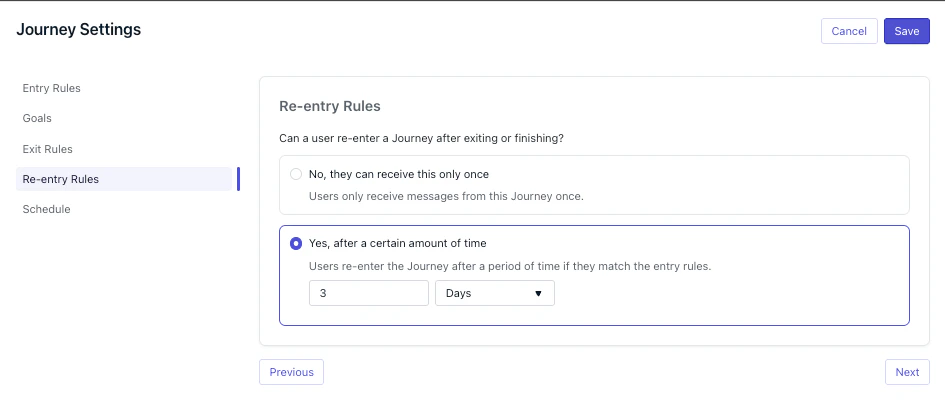 Abandoned Cart Journey Re-entry Rules