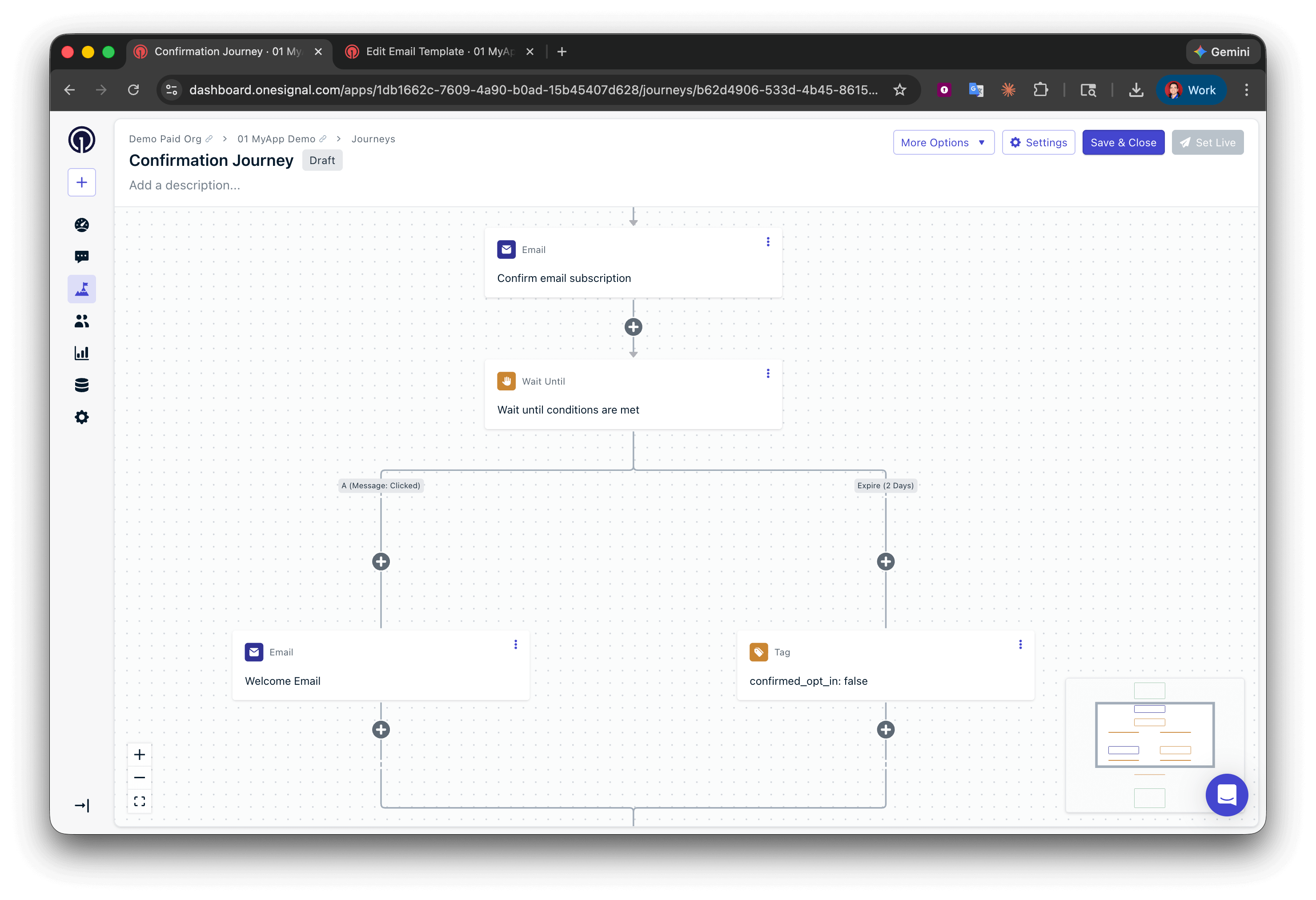 Journey com uma ramificação Wait Until baseada em se o email foi aberto